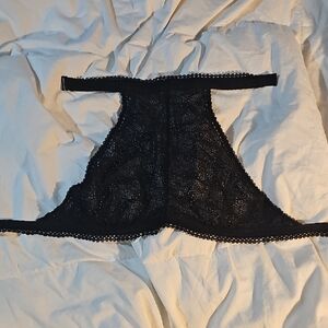 Victoria's Secret High Neck Halter Bralette Med Black Mesh Lace